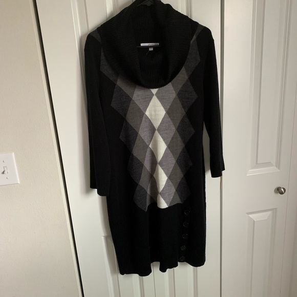 Studio One Black and Gray Argyle Midi Dress - Picture 1 of 8